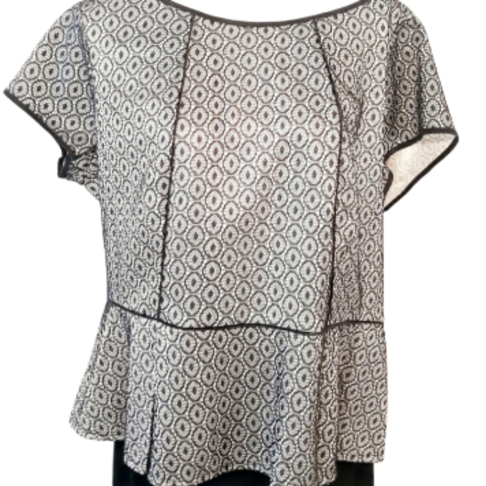 Worthington Black Lace Overlay Peplum Top - Size 2X Elegant Short Sleeve Top